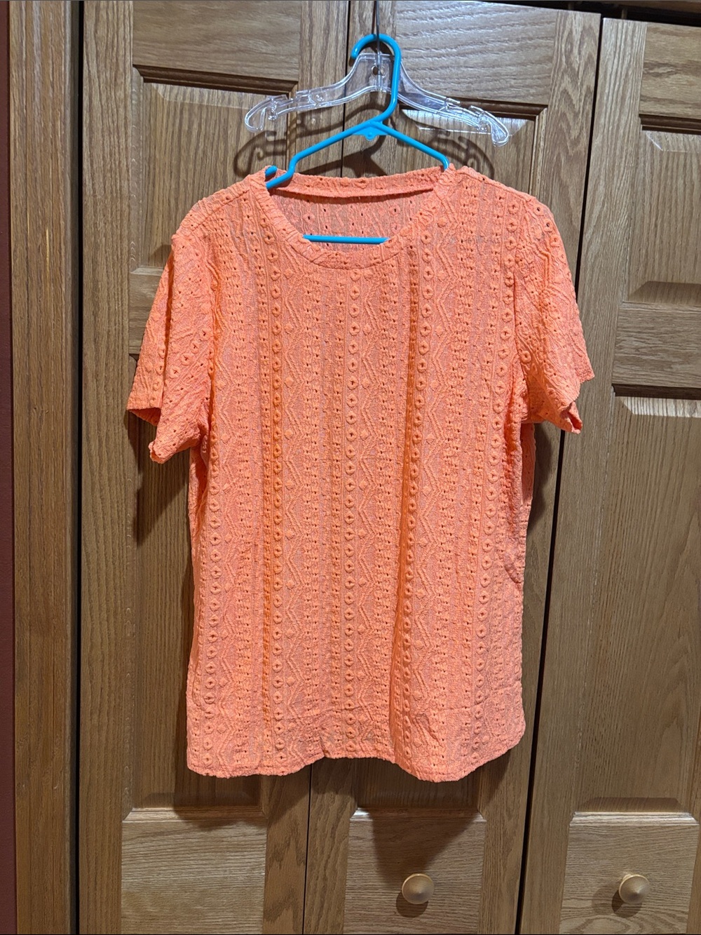 Source Unknown Orange Eyelet Short Sleeve Knit Top
